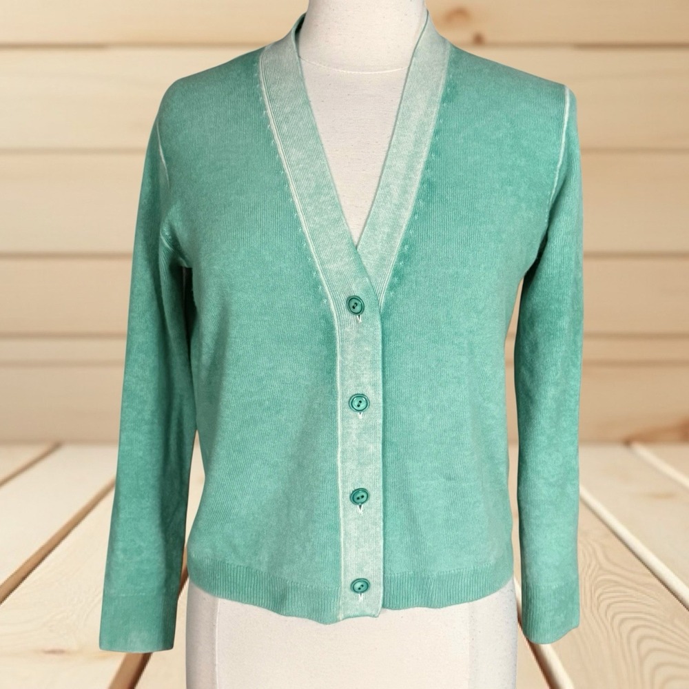 J Crew 100% Cashmere V-Neck Button Front Cardigan Sweater XXS 40" Bust Turquoise